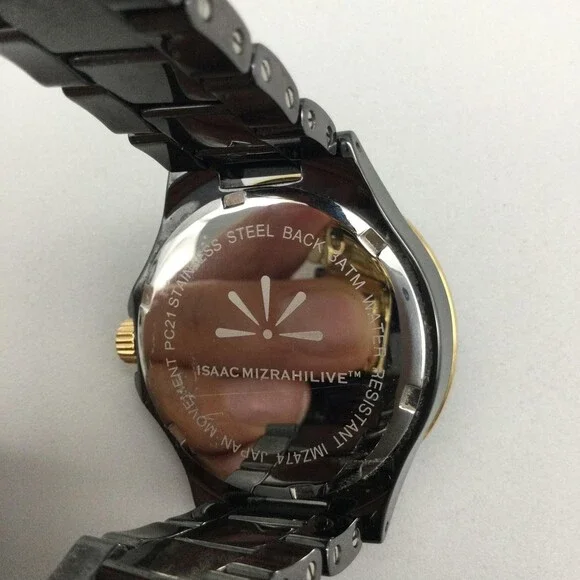 Isaac Mizrahi Live Womens Watch 36mm Black Dial Gold Tone New Battery 6.75" - Picture 11 of 14